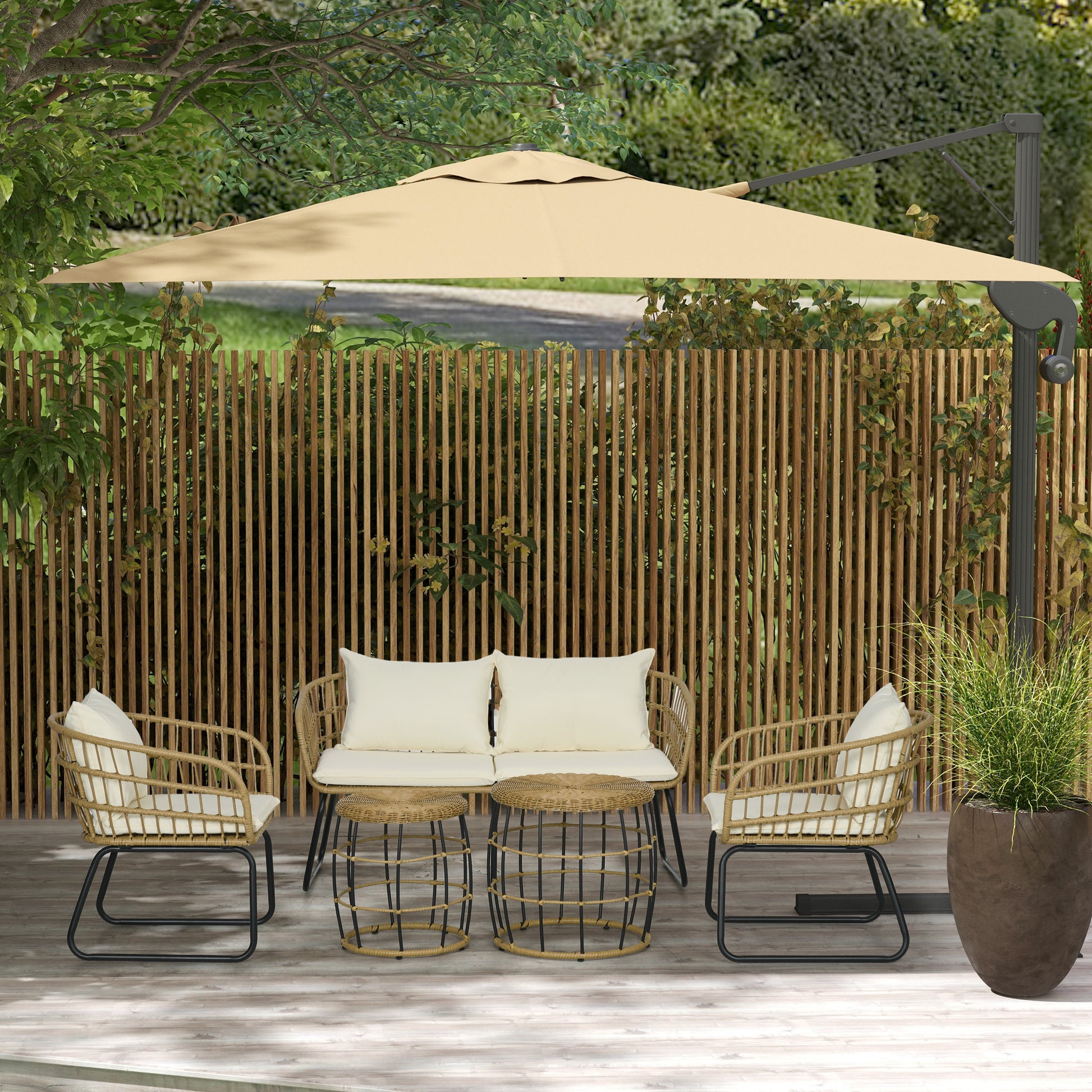 Offset Parasol with Hydraulic Mechanism Outdoor Garden Square Rotating 360° Base and Cross Arm Aluminum Mast dim. 3L x 2.6W m High Density Polyester Khaki