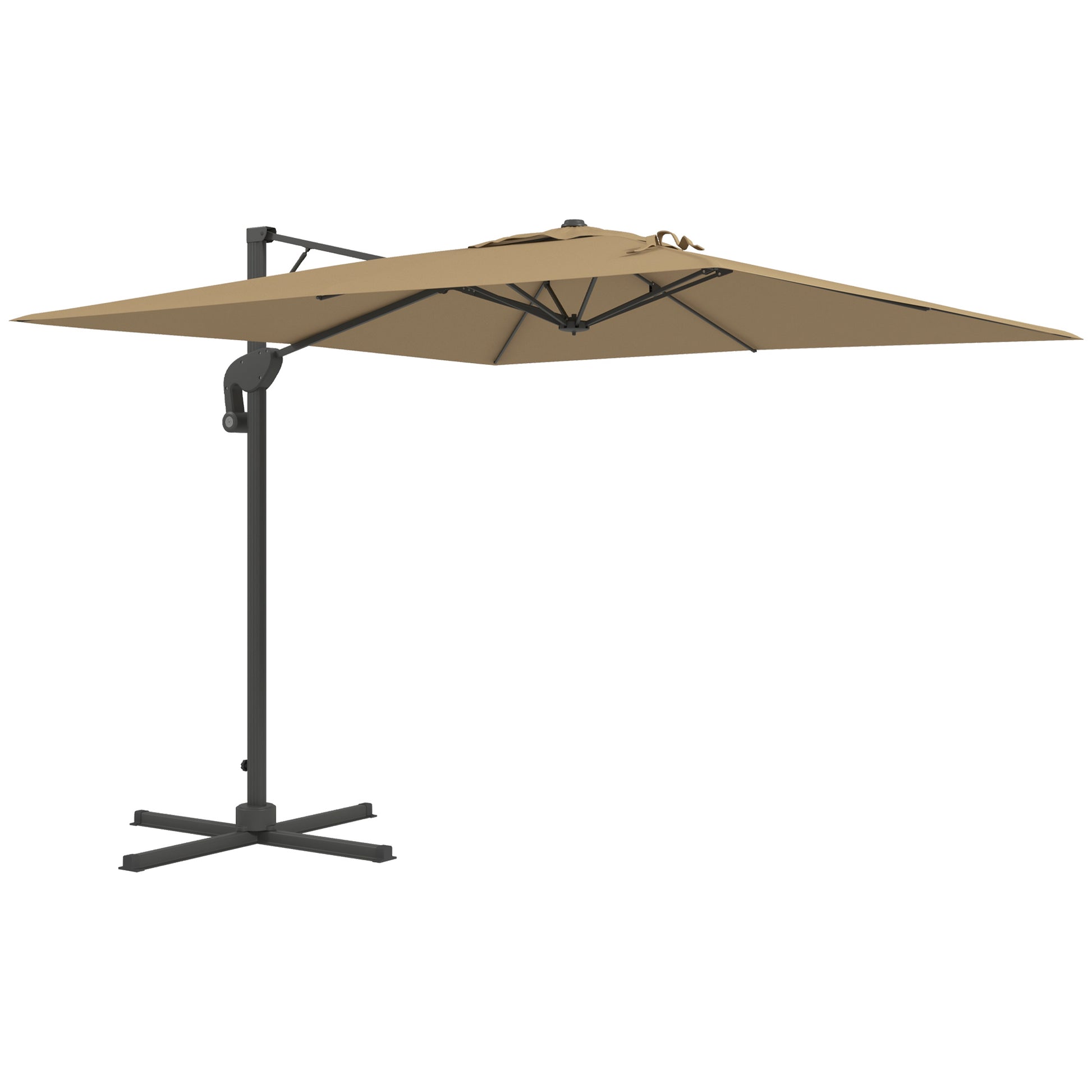 Offset Parasol with Hydraulic Mechanism Outdoor Garden Square Rotating 360° Base and Cross Arm Aluminum Mast dim. 3L x 2.6W m High Density Polyester Khaki
