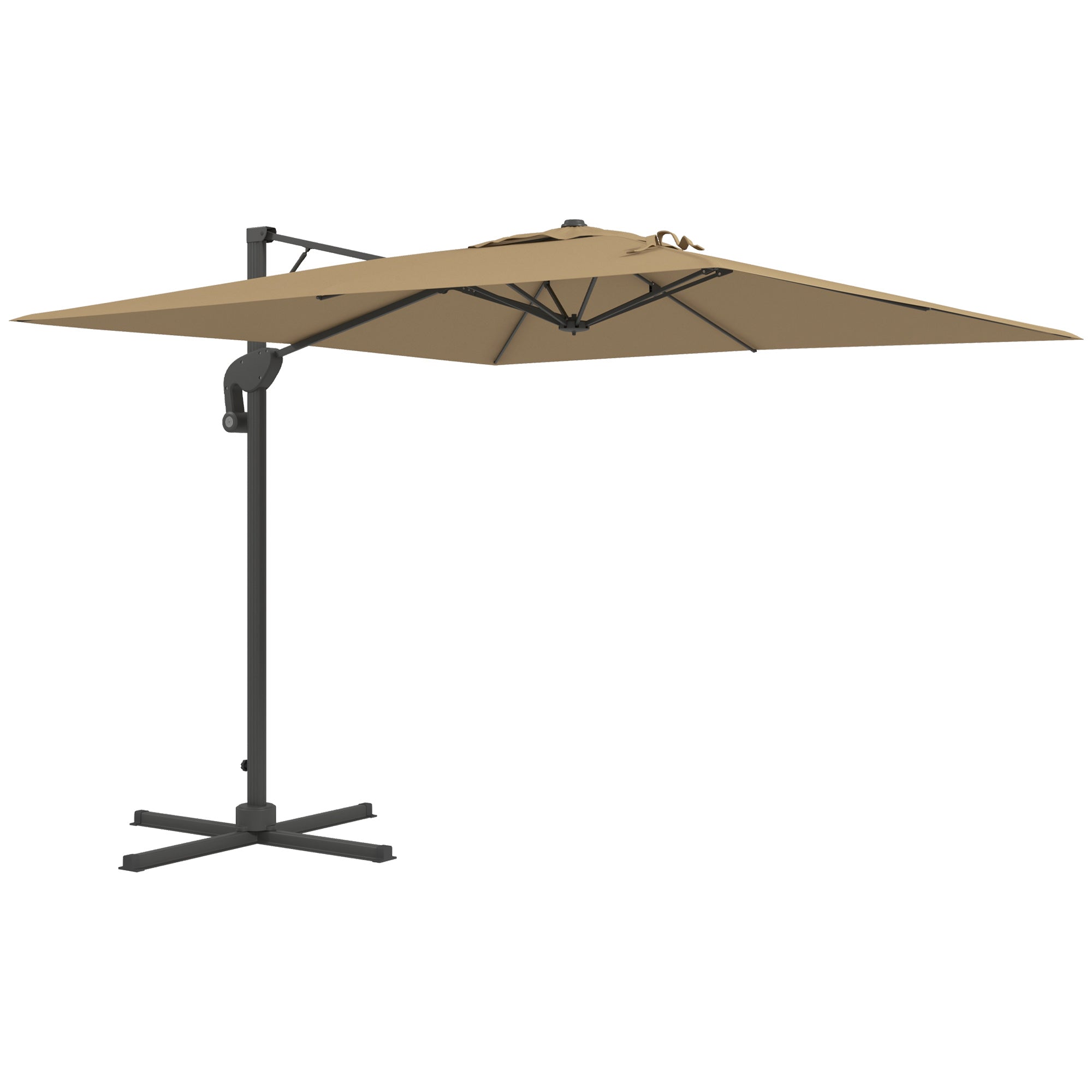 Offset Parasol with Hydraulic Mechanism Outdoor Garden Square Rotating 360° Base and Cross Arm Aluminum Mast dim. 3L x 2.6W m High Density Polyester Khaki