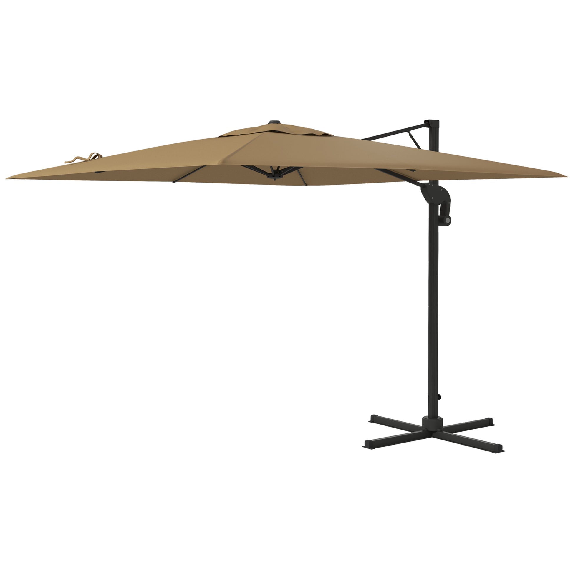 Offset Parasol with Hydraulic Mechanism Outdoor Garden Square Rotating 360° Base and Cross Arm Aluminum Mast dim. 3L x 2.6W m High Density Polyester Khaki