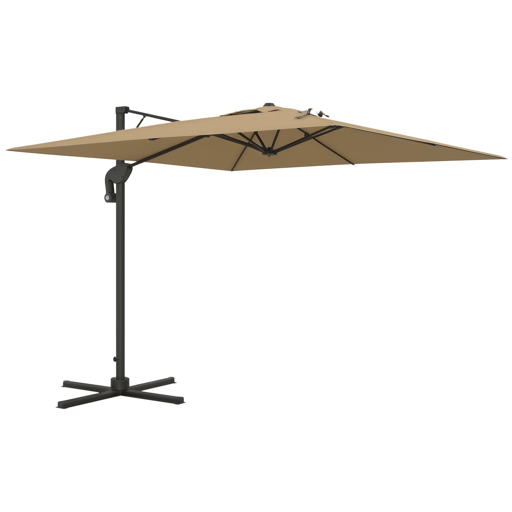 Offset Parasol with Hydraulic Mechanism Outdoor Garden Square Rotating 360° Base and Cross Arm Aluminum Mast dim. 3L x 2.6W m High Density Polyester Khaki