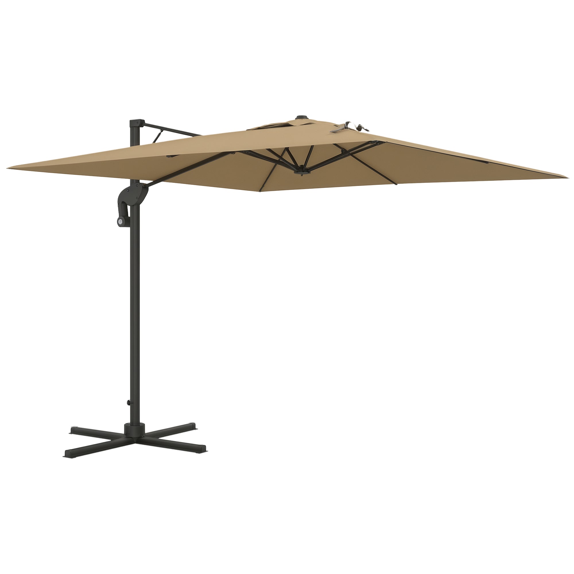 Offset Parasol with Hydraulic Mechanism Outdoor Garden Square Rotating 360° Base and Cross Arm Aluminum Mast dim. 3L x 2.6W m High Density Polyester Khaki