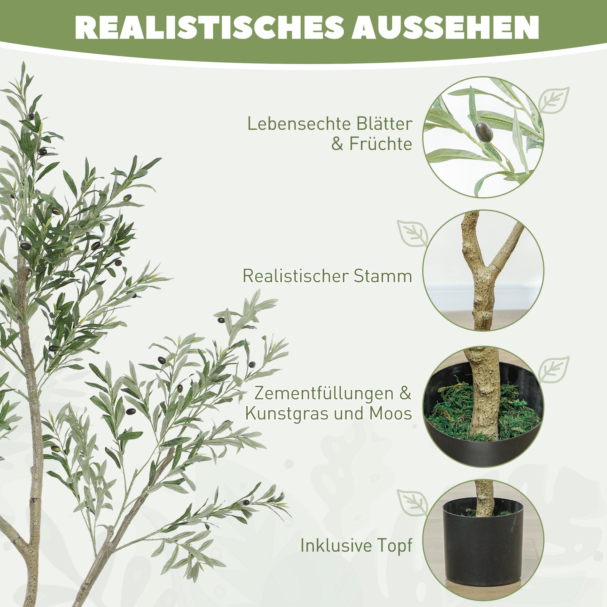 Large Artificial Olive Tree 180 cm Artificial Plant Artificial Plants Olive Tree in Pot, Artificial Tree like real with artificial grass, artificial moss for living room office bedroom garden