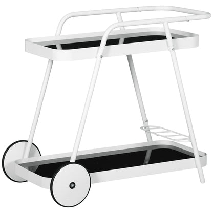 Outdoor Serving Cart, 2-Tier Rolling Cart, Wine Rack on Wheels, Steel Frame, for Pool, Party, Garden, 86.5 x 51 x 78 cm, Black+White