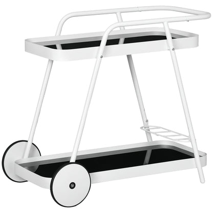 Outdoor Serving Cart, 2-Tier Rolling Cart, Wine Rack on Wheels, Steel Frame, for Pool, Party, Garden, 86.5 x 51 x 78 cm, Black+White
