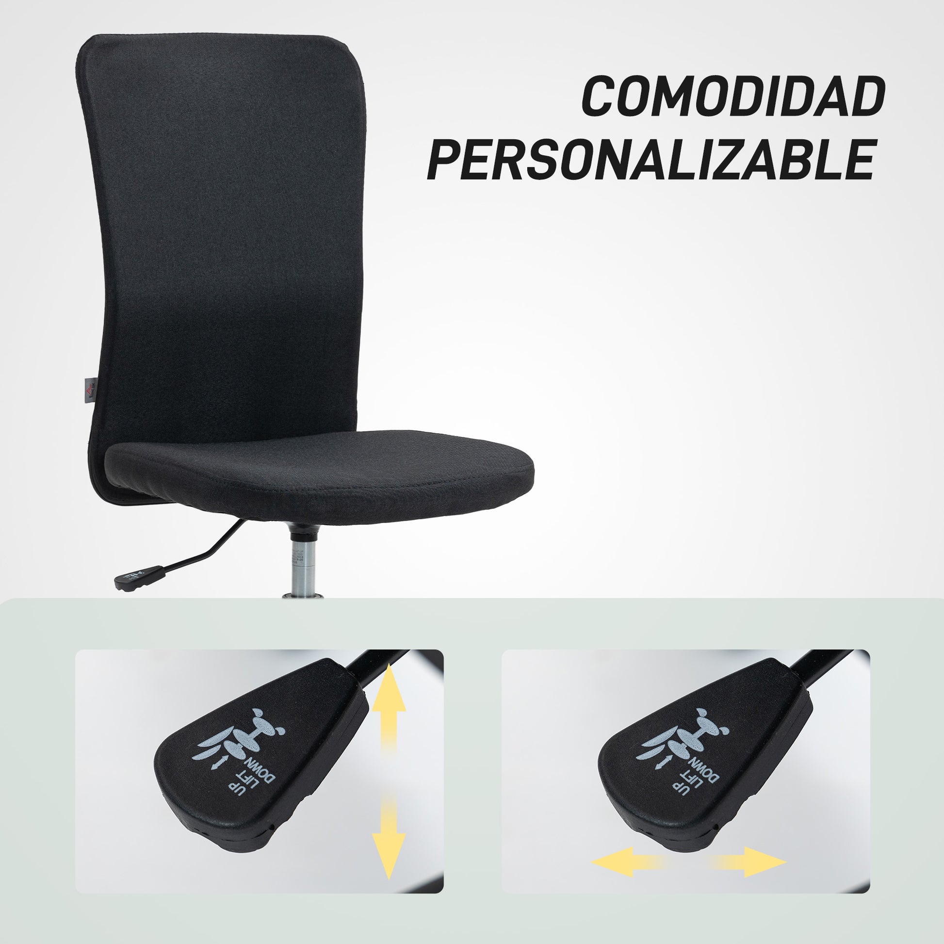 Armless Office Chair Swivel Desk Chair Upholstered in Synthetic Linen with Adjustable Height for Study Bedroom Vanity Load 120 kg Black