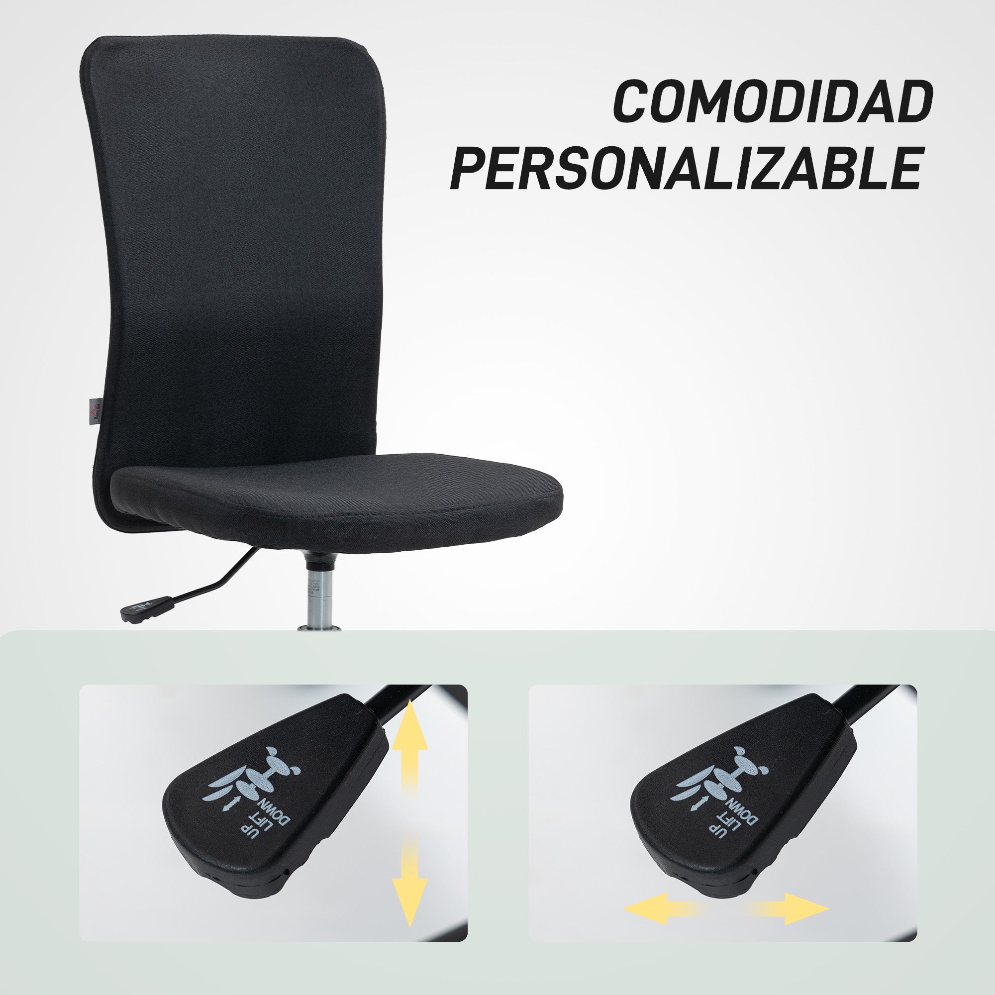 Armless Office Chair Swivel Desk Chair Upholstered in Synthetic Linen with Adjustable Height for Study Bedroom Vanity Load 120 kg Black