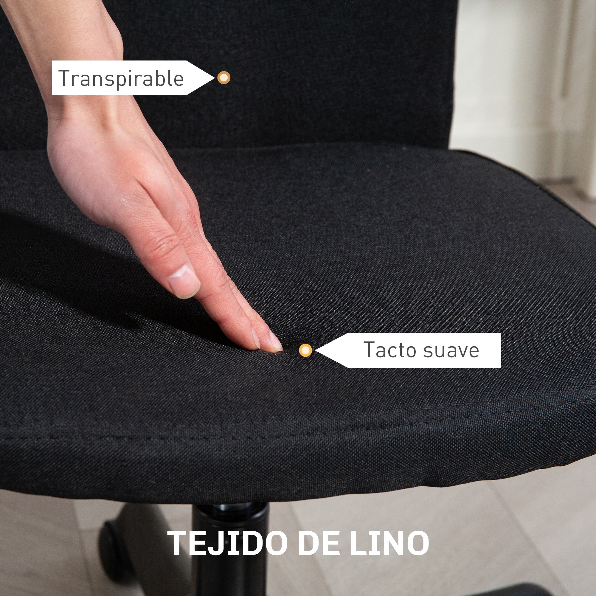 Armless Office Chair Swivel Desk Chair Upholstered in Synthetic Linen with Adjustable Height for Study Bedroom Vanity Load 120 kg Black