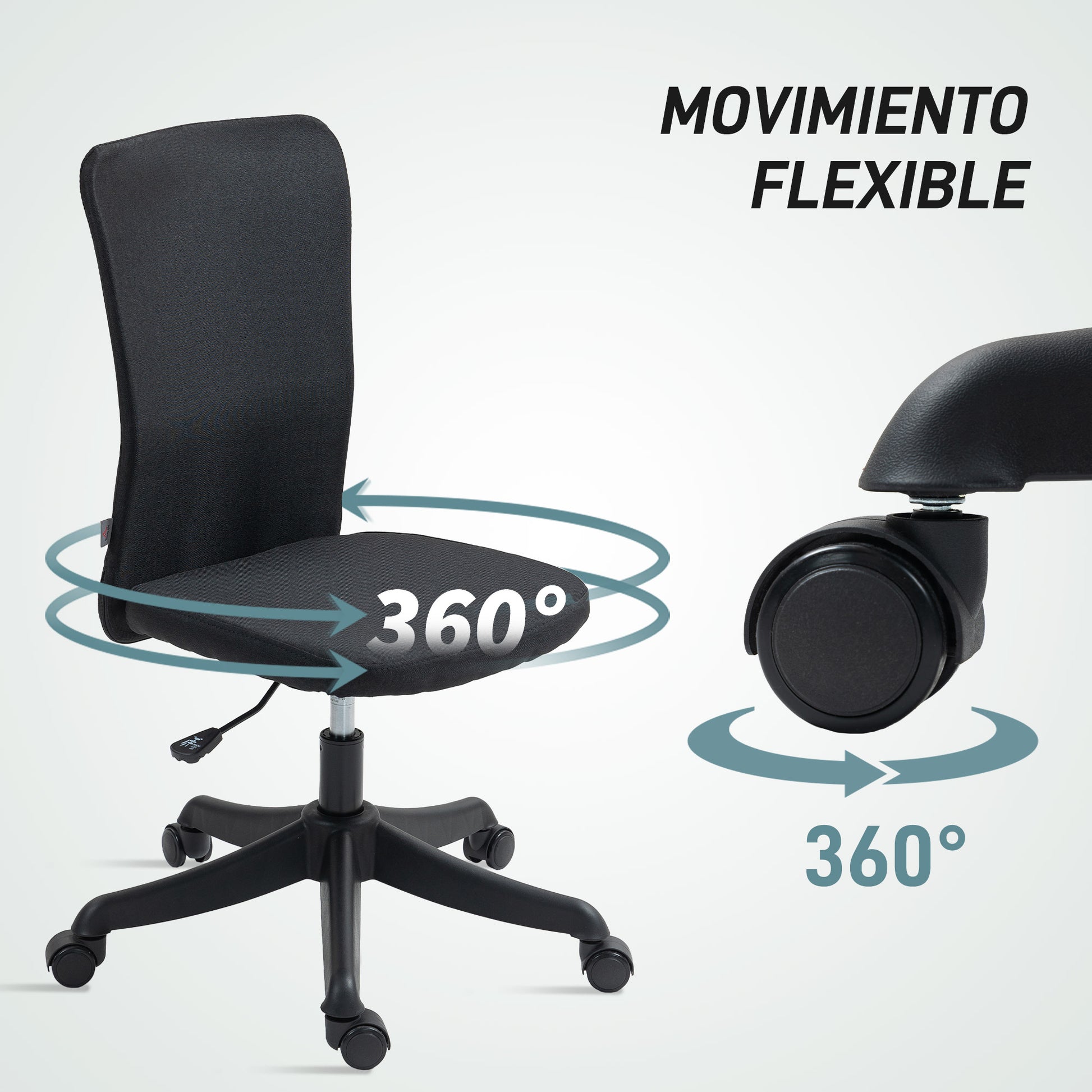 Armless Office Chair Swivel Desk Chair Upholstered in Synthetic Linen with Adjustable Height for Study Bedroom Vanity Load 120 kg Black
