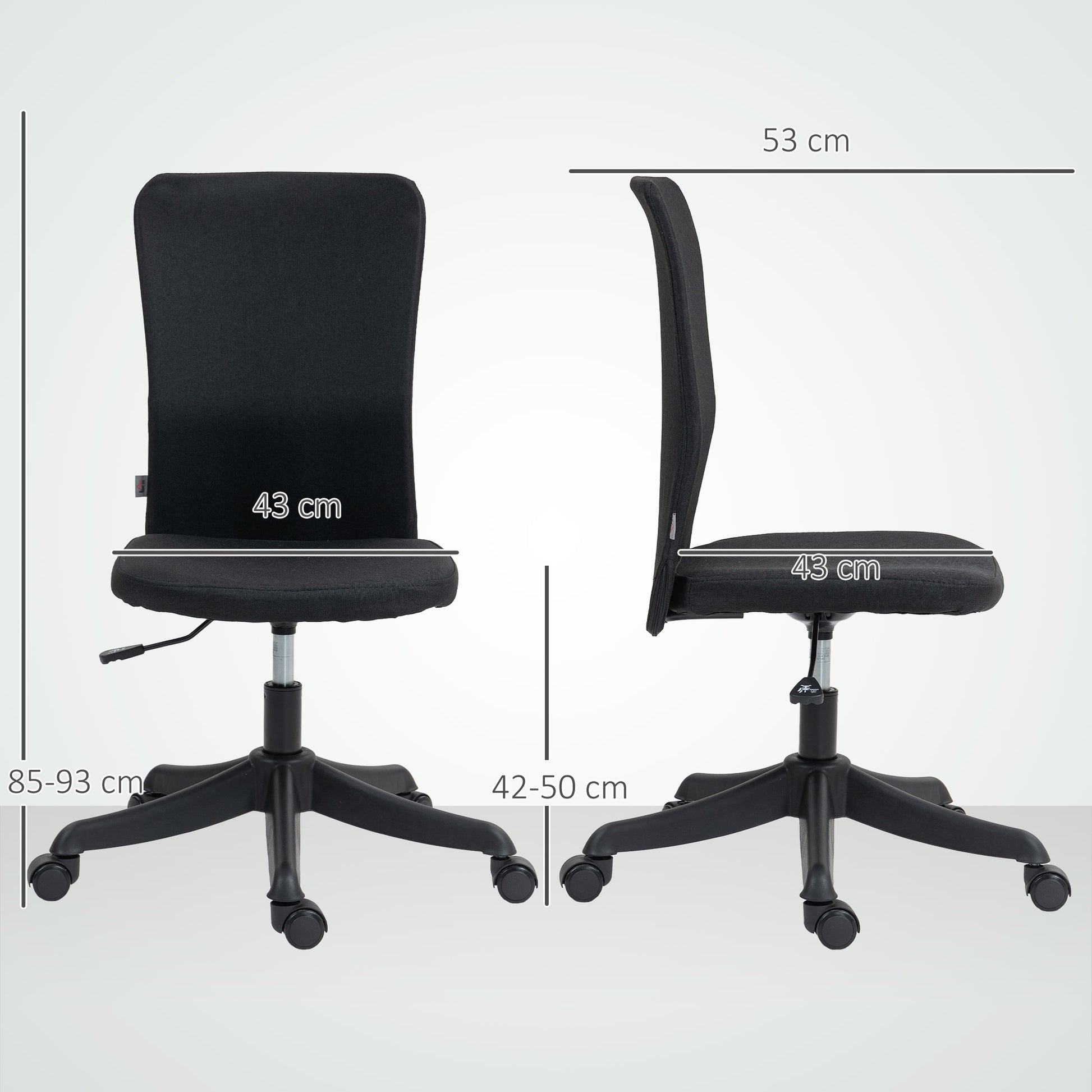 Armless Office Chair Swivel Desk Chair Upholstered in Synthetic Linen with Adjustable Height for Study Bedroom Vanity Load 120 kg Black