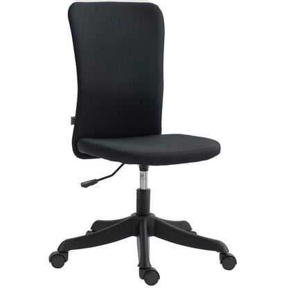 Armless Office Chair Swivel Desk Chair Upholstered in Synthetic Linen with Adjustable Height for Study Bedroom Vanity Load 120 kg Black