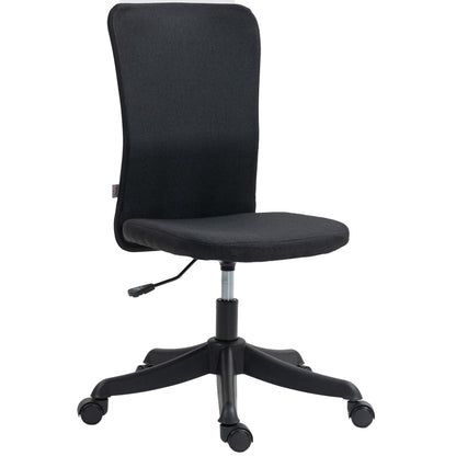 Armless Office Chair Swivel Desk Chair Upholstered in Synthetic Linen with Adjustable Height for Study Bedroom Vanity Load 120 kg Black