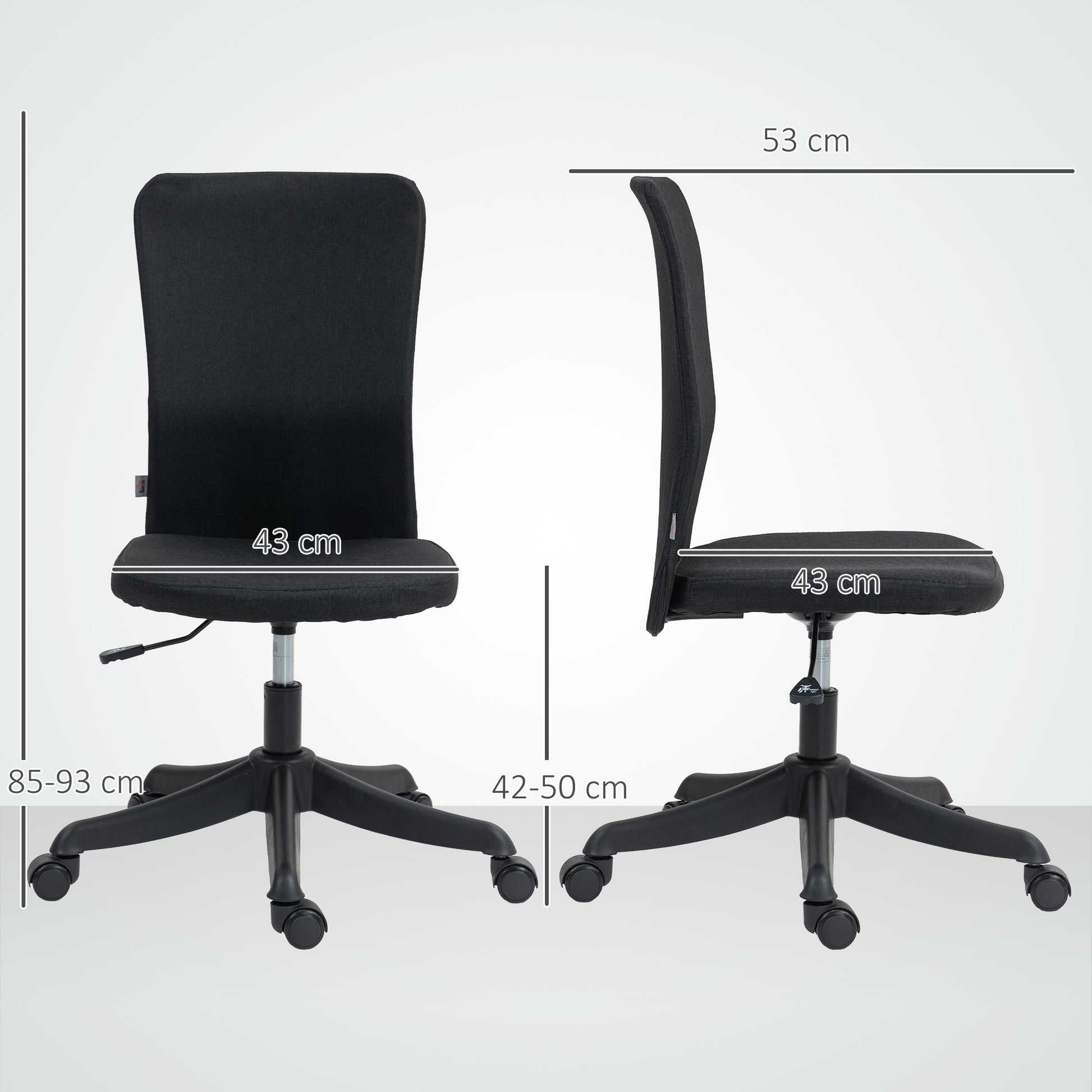 Armless Office Chair Swivel Desk Chair Upholstered in Synthetic Linen with Adjustable Height for Study Bedroom Vanity Load 120 kg Black