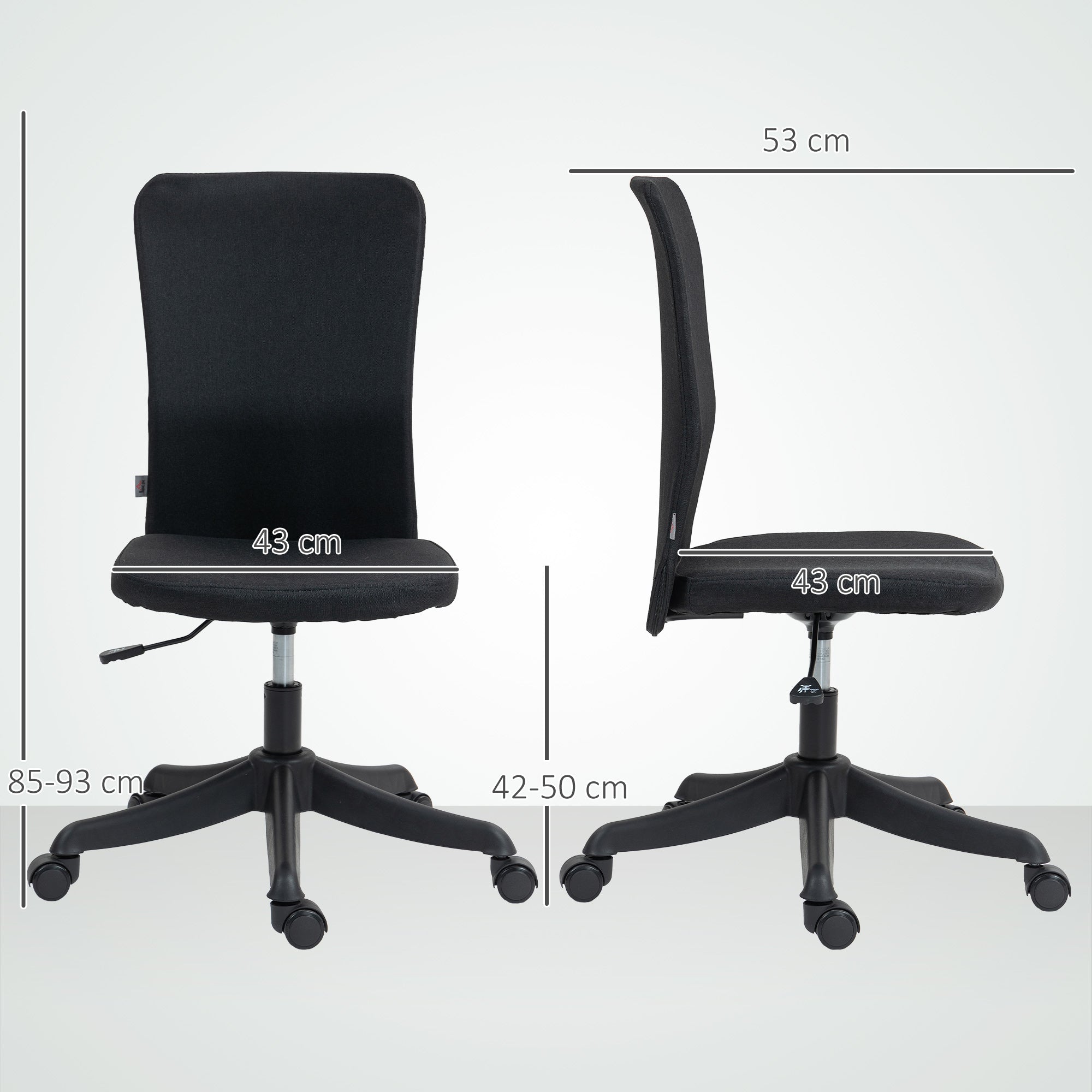 Armless Office Chair Swivel Desk Chair Upholstered in Synthetic Linen with Adjustable Height for Study Bedroom Vanity Load 120 kg Black