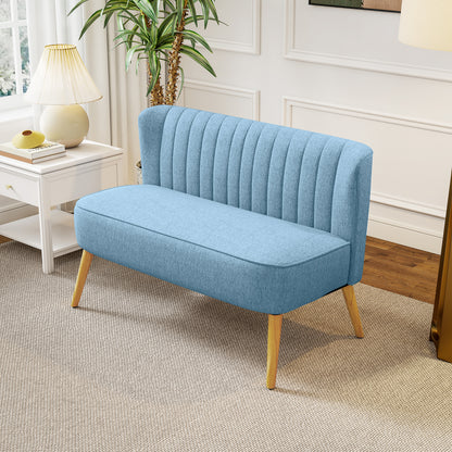 2-Seater Loveseat Sofa, Compact Linen-Look Upholstered Couch for Living Room, Bedroom, Small Spaces — Blue, 46.1 x 22.2 x 30.3 in