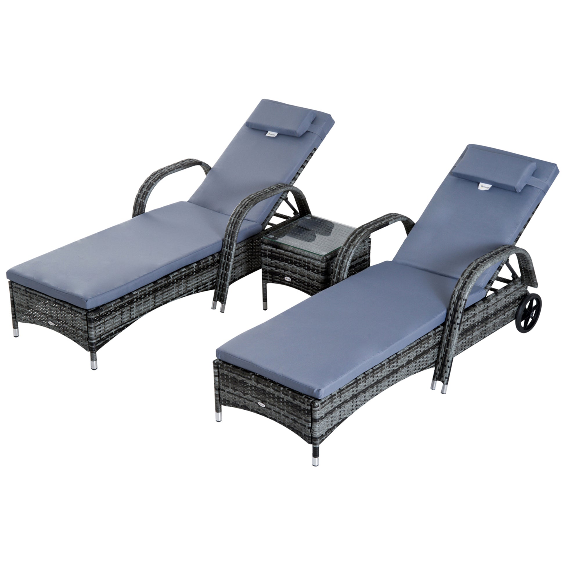 Sun Lounger Garden Lounger Table 3-Piece Set Garden Furniture, Polyrattan+Metal Grey