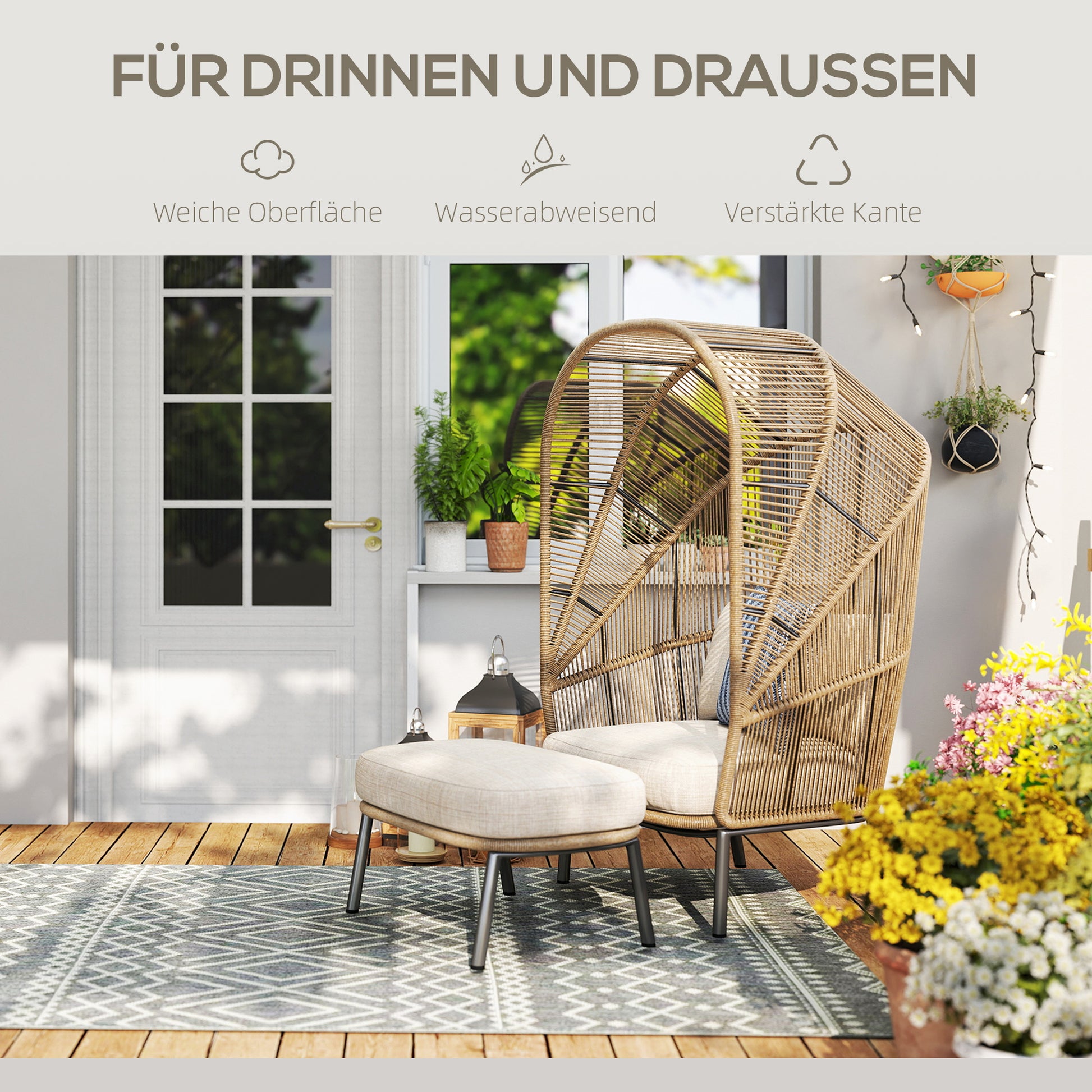 Flatweave Rug Washable Anti-Slip Kitchen Rug with Boho Design for Patio Balcony Living Room & Kitchen, 200 x 140 cm, Gray