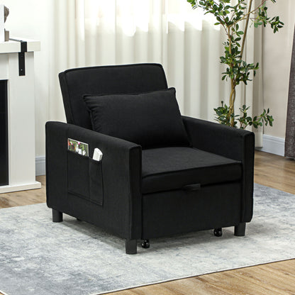 3-in-1 Sleeper Chair, Folding Bed with Bed Function, Lumbar Pillow, Adjustable Backrest, Wheels, Side Pocket, for Living Room, Corduroy, Black