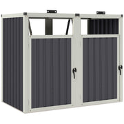 Outdoor Trash Can Cover for 2 Bins 240L, Outdoor Trash Can Cover, Doors with Handles, 180° Lift-Up Lids, Galvanized Steel, 146 x 81 x 122 cm, Dark Gray