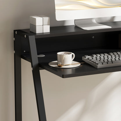 Desk, Computer Desk with Shelf and Cable Management, Modern Desk with Metal Frame for Study, Bedroom, Home Office, 84 x 45 x 85 cm, Black