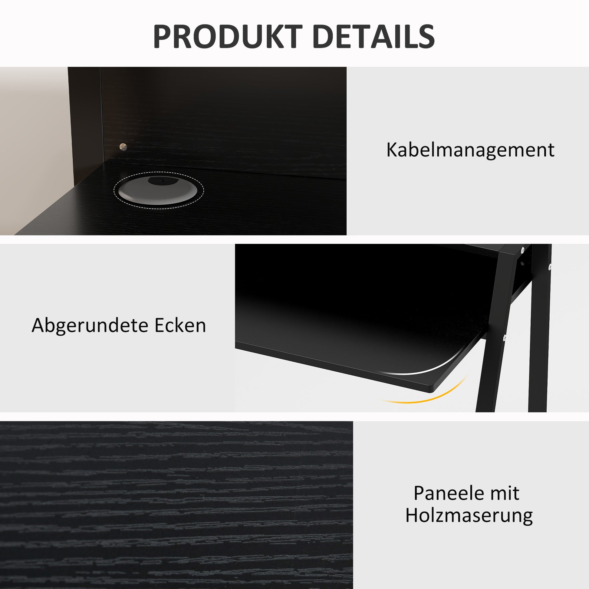Desk, Computer Desk with Shelf and Cable Management, Modern Desk with Metal Frame for Study, Bedroom, Home Office, 84 x 45 x 85 cm, Black