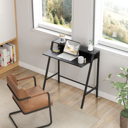 Desk, Computer Desk with Shelf and Cable Management, Modern Desk with Metal Frame for Study, Bedroom, Home Office, 84 x 45 x 85 cm, Black