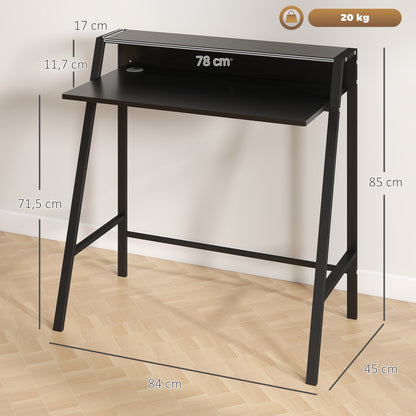 Desk, Computer Desk with Shelf and Cable Management, Modern Desk with Metal Frame for Study, Bedroom, Home Office, 84 x 45 x 85 cm, Black