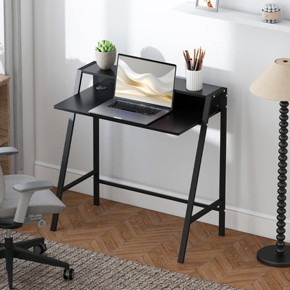 Desk, Computer Desk with Shelf and Cable Management, Modern Desk with Metal Frame for Study, Bedroom, Home Office, 84 x 45 x 85 cm, Black