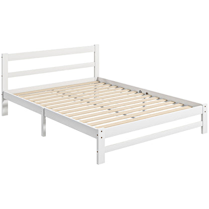 Wooden Bed Frame 195x141 cm Double Bed Frame for 135x190 cm Mattress (not included) 300 kg Load White