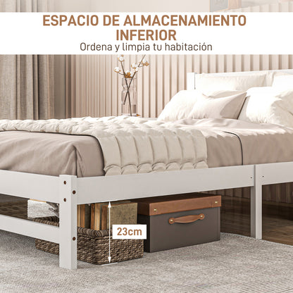 Wooden Bed Frame 195x141 cm Double Bed Frame for 135x190 cm Mattress (not included) 300 kg Load White
