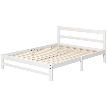 Wooden Bed Frame 195x141 cm Double Bed Frame for 135x190 cm Mattress (not included) 300 kg Load White