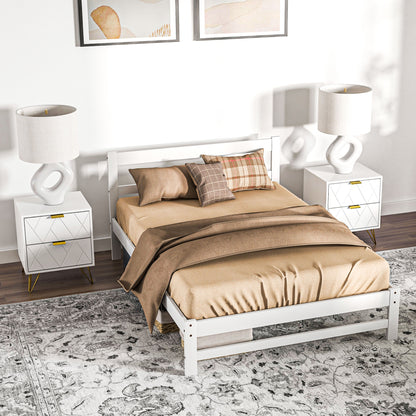 Wooden Bed Frame 195x141 cm Double Bed Frame for 135x190 cm Mattress (not included) 300 kg Load White