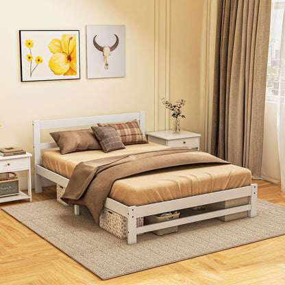 Wooden Bed Frame 195x141 cm Double Bed Frame for 135x190 cm Mattress (not included) 300 kg Load White