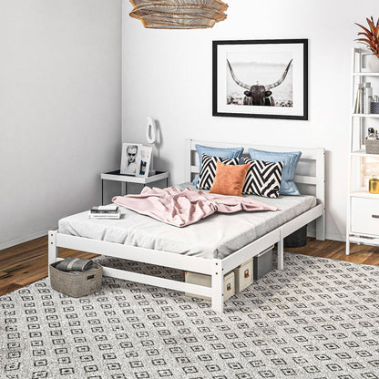 Wooden Bed Frame 195x141 cm Double Bed Frame for 135x190 cm Mattress (not included) 300 kg Load White