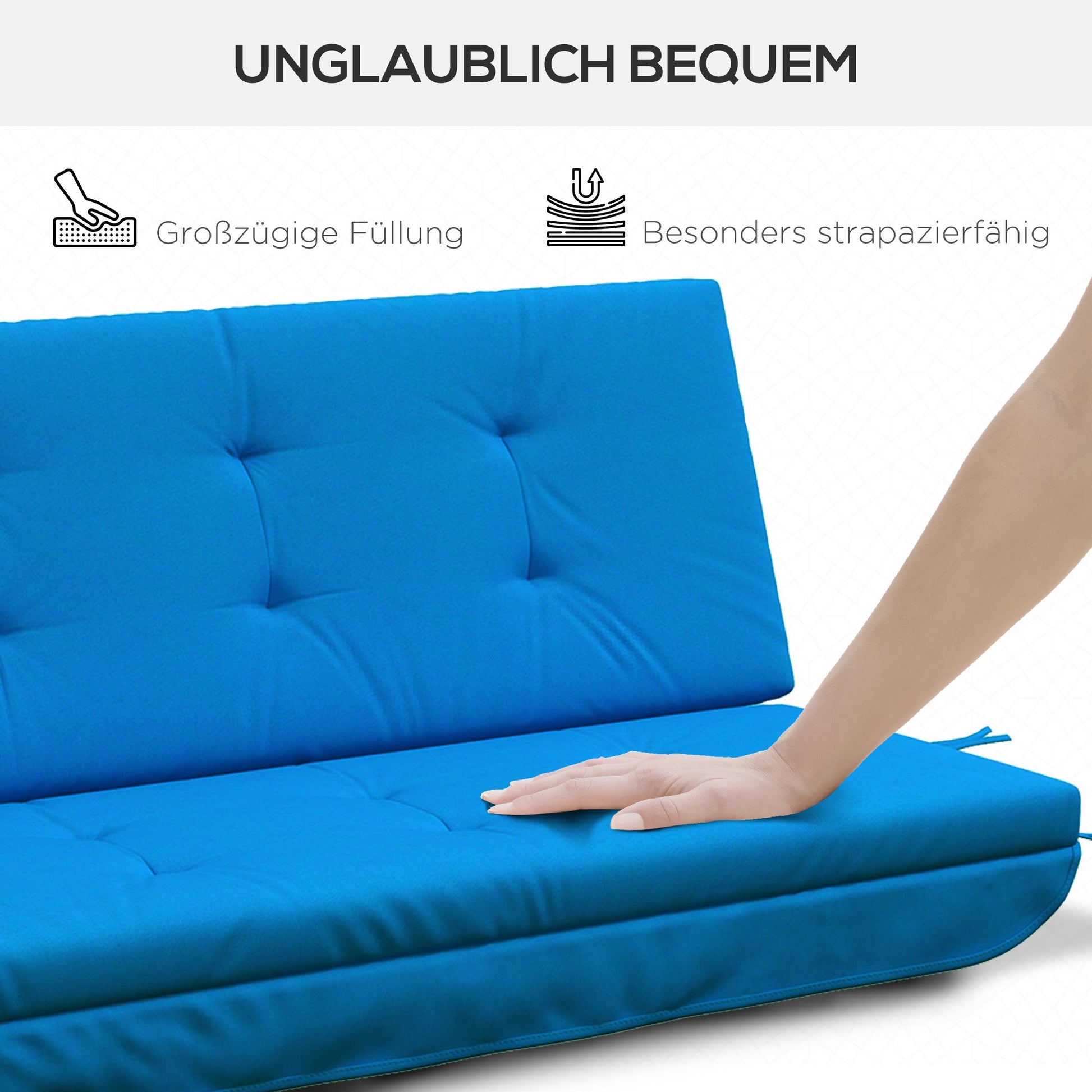 Cushion Set for Hollywood Swing 170 cm Seat Cushion Swing Cushion Garden Swing Garden Cushion Back Cushion Side Cushion Blue