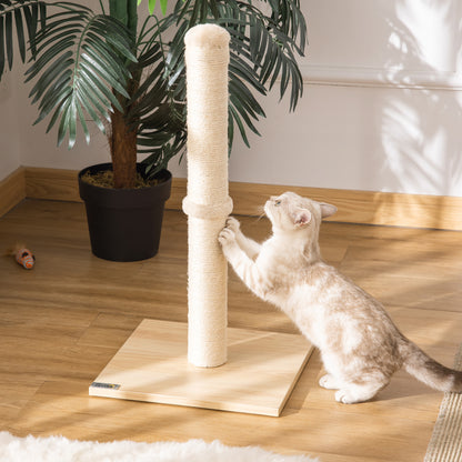Scratching Post for Cats Scratching Column made of Sisal stable Scratching Tree Scratch Toy Cat with Ball 60 cm Chipboard Sisal Beige+Oak 34 x 34 x 60 cm