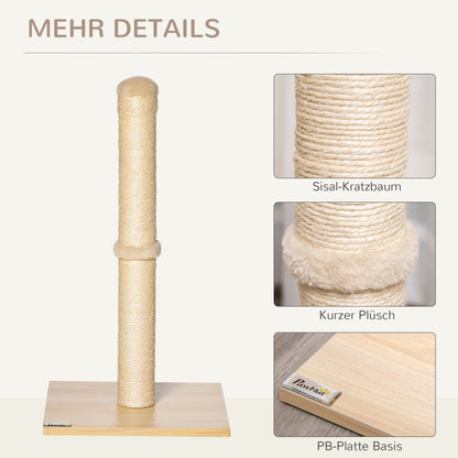 Scratching Post for Cats Scratching Column made of Sisal stable Scratching Tree Scratch Toy Cat with Ball 60 cm Chipboard Sisal Beige+Oak 34 x 34 x 60 cm