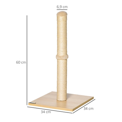 Scratching Post for Cats Scratching Column made of Sisal stable Scratching Tree Scratch Toy Cat with Ball 60 cm Chipboard Sisal Beige+Oak 34 x 34 x 60 cm