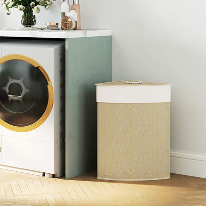 Bamboo Laundry Hamper 55 L – Triangle Corner Design with Removable Washable Liner, Lid & Handle, 35 x 35 x 60 cm (13.8 x 13.8 x 23.6 in), Natural