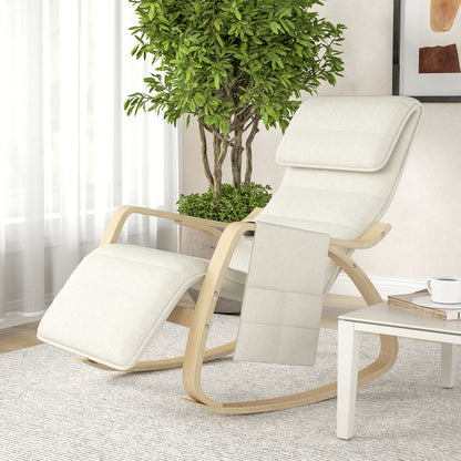 Rocking Chair Nursing Relax Lounge Chair with Adjustable Footrest, Side Pocket, and Headrest, Rocking Chair for Bedroom, 67 x 110 x 91 cm Cream