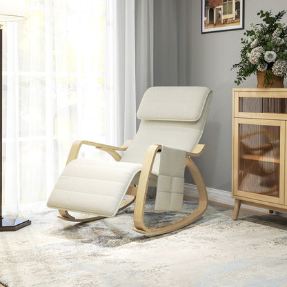 Rocking Chair Nursing Relax Lounge Chair with Adjustable Footrest, Side Pocket, and Headrest, Rocking Chair for Bedroom, 67 x 110 x 91 cm Cream