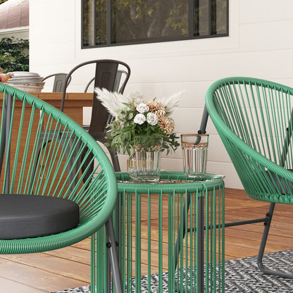 Poly Rattan Garden Furniture Set, Outdoor Balcony Furniture for 2 People, 3-Piece Bistro Set Seating Group with 2 Chairs, Side Table, Seat Cushions, Weatherproof Garden Furniture for Garden, Balcony, Green