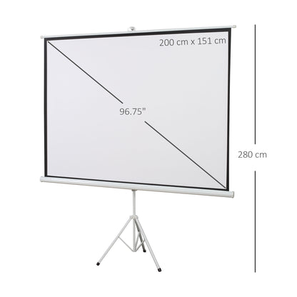 Manual Projector Screen with Stand 100 Inches Portable Projection Screen 4:3 Format for Indoor and Outdoor Home Cinema Patio 203x152 cm White