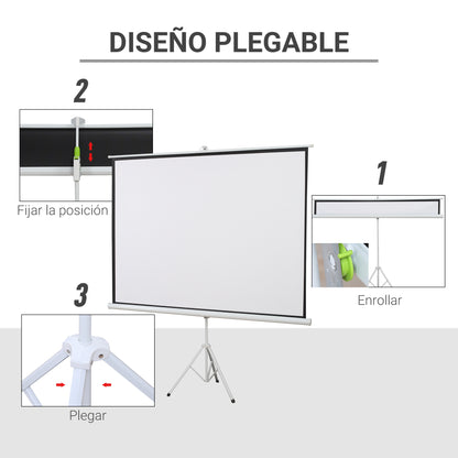 Manual Projector Screen with Stand 100 Inches Portable Projection Screen 4:3 Format for Indoor and Outdoor Home Cinema Patio 203x152 cm White