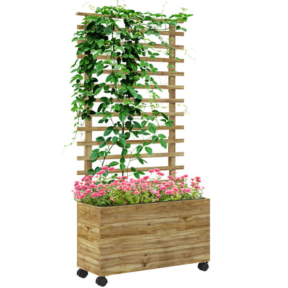 Raised Bed Planter with Trellis, Wheels, Wooden Planter Box, Garden Trellis 76x30x155cm for Garden Balcony Terrace, Planter for Climbing Plants Basket Plants, Flowers