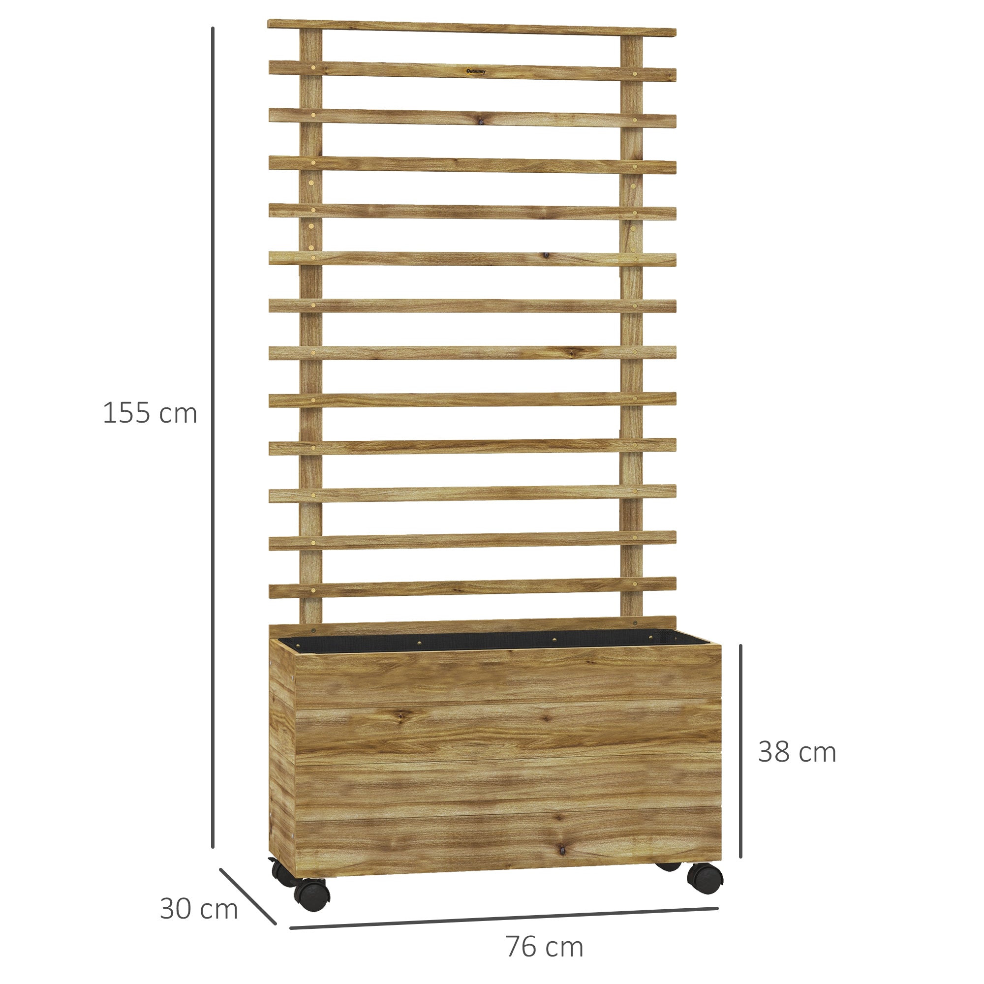 Raised Bed Planter with Trellis, Wheels, Wooden Planter Box, Garden Trellis 76x30x155cm for Garden Balcony Terrace, Planter for Climbing Plants Basket Plants, Flowers