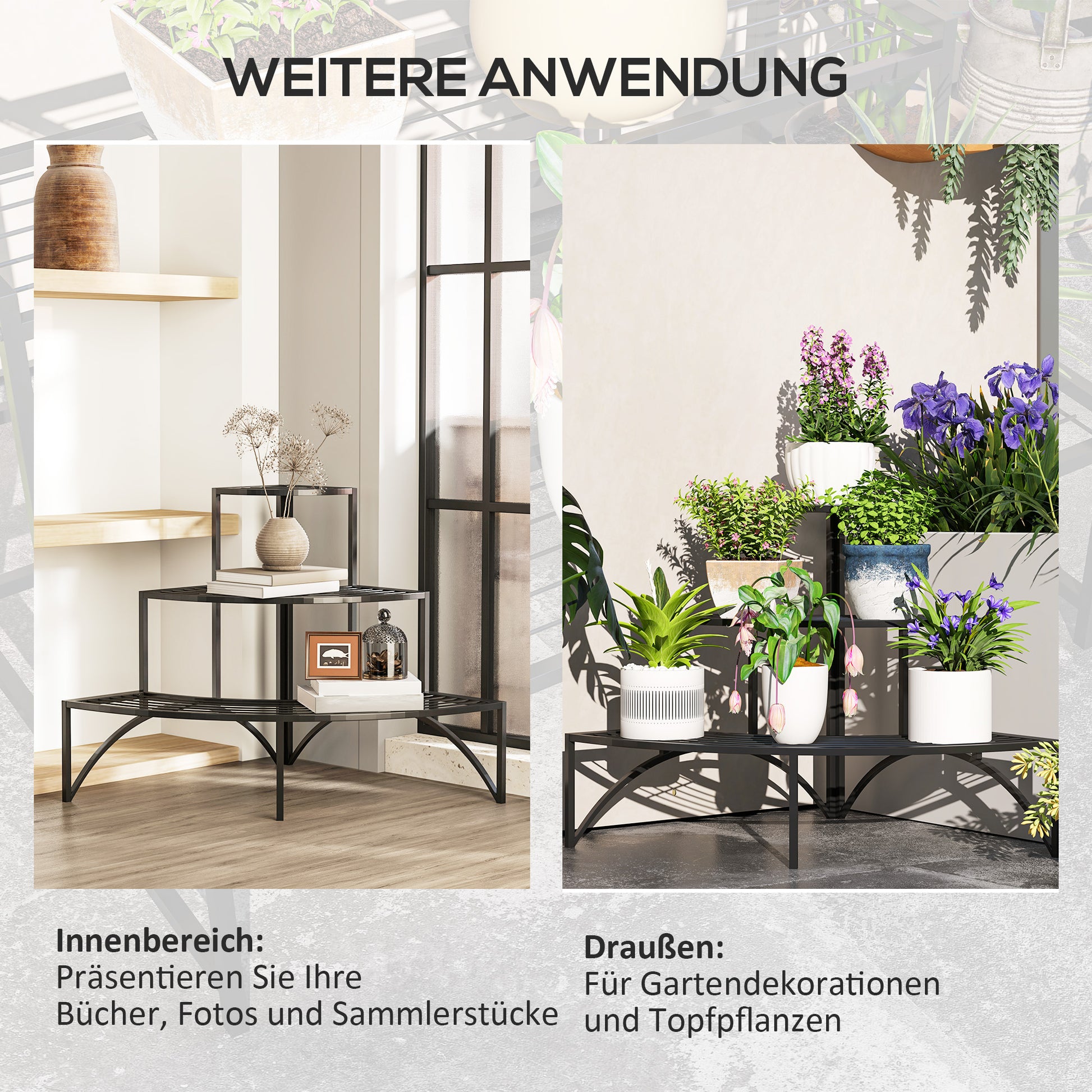 3-Tier Plant Stand, Flower Stand for Indoor Outdoor, Metal Plant Shelf, Multi-tier Flower Rack, 60 cm tall Flower Staircase for Living Room, Garden Balcony Decor, Black