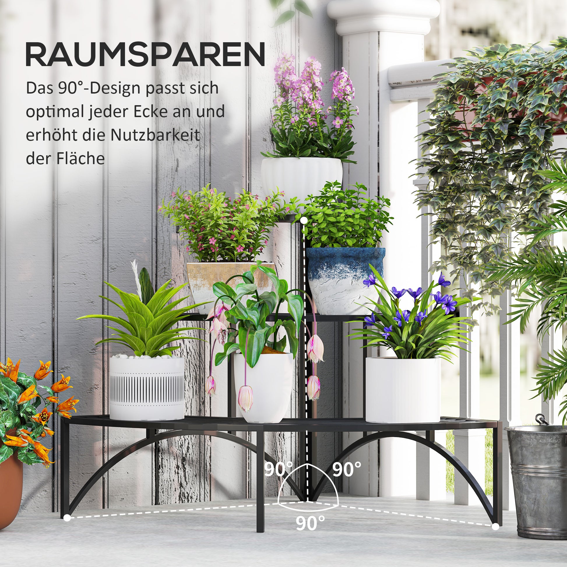 3-Tier Plant Stand, Flower Stand for Indoor Outdoor, Metal Plant Shelf, Multi-tier Flower Rack, 60 cm tall Flower Staircase for Living Room, Garden Balcony Decor, Black