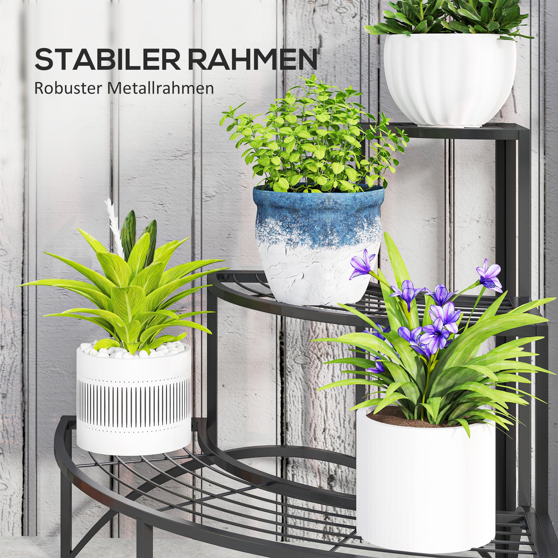 3-Tier Plant Stand, Flower Stand for Indoor Outdoor, Metal Plant Shelf, Multi-tier Flower Rack, 60 cm tall Flower Staircase for Living Room, Garden Balcony Decor, Black