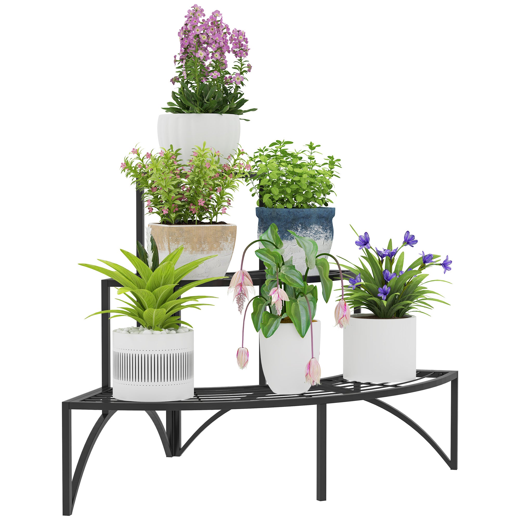 3-Tier Plant Stand, Flower Stand for Indoor Outdoor, Metal Plant Shelf, Multi-tier Flower Rack, 60 cm tall Flower Staircase for Living Room, Garden Balcony Decor, Black